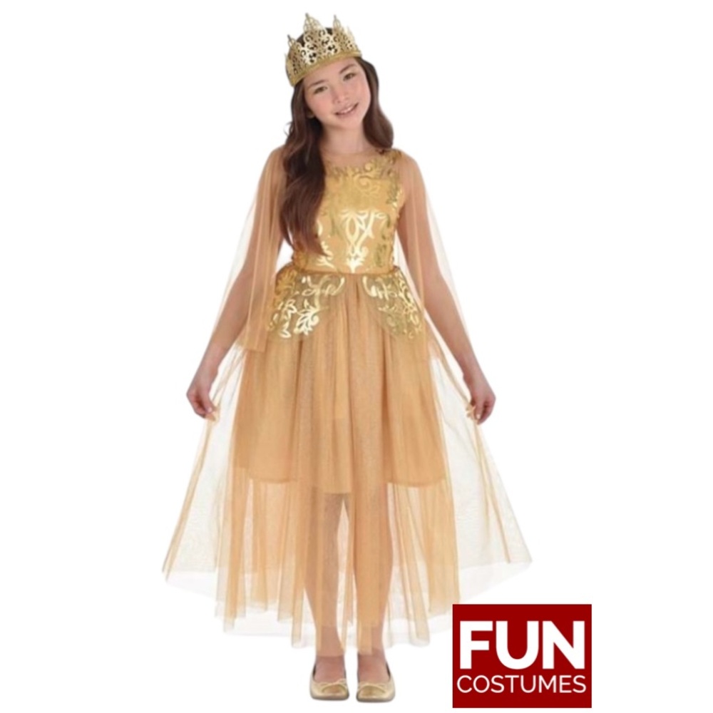 FUN COSTUMES Royal Golden Princess Halloween Costume Gown Girl’s Size XL (14/16)